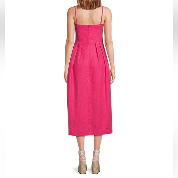 Fanm Mon LORR LINEN LATRICE DRESS Fuchsia Flower Embroidered Pleats Pockets $389 - Picture 4 of 16